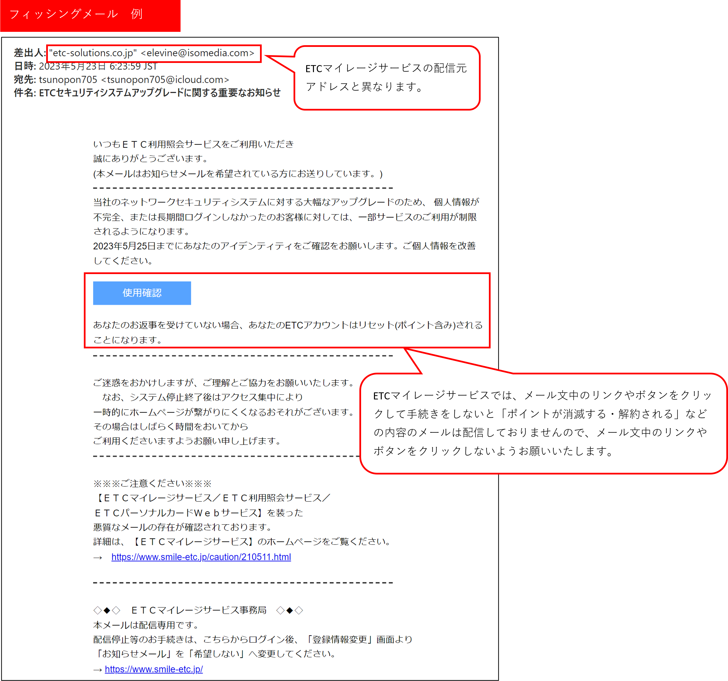 フィッシングサイト・不審メールにご注意ください｜ご注意｜ETC